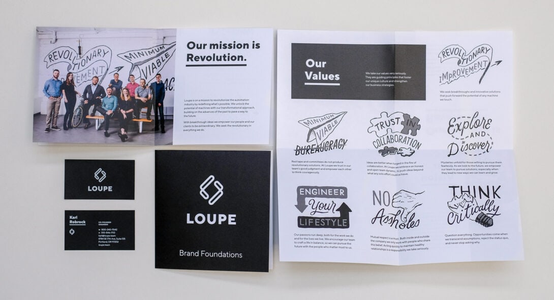 Elements of Loupe brand and design collateral