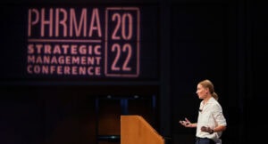 Anja Taylor speaking at PHRMA Strategic Management Conference