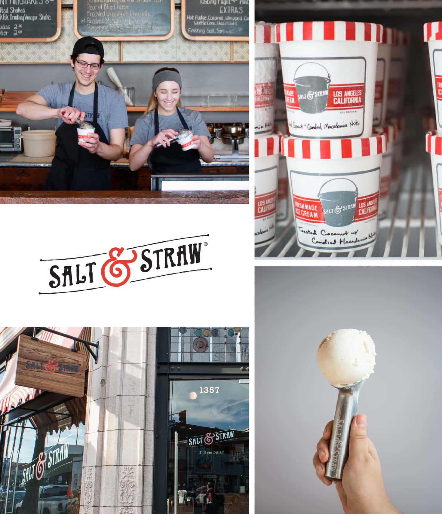 Salt and Straw Employees, Pints of Ice Cream, Hand Scooping Ice Cream, Signage of LA Shop