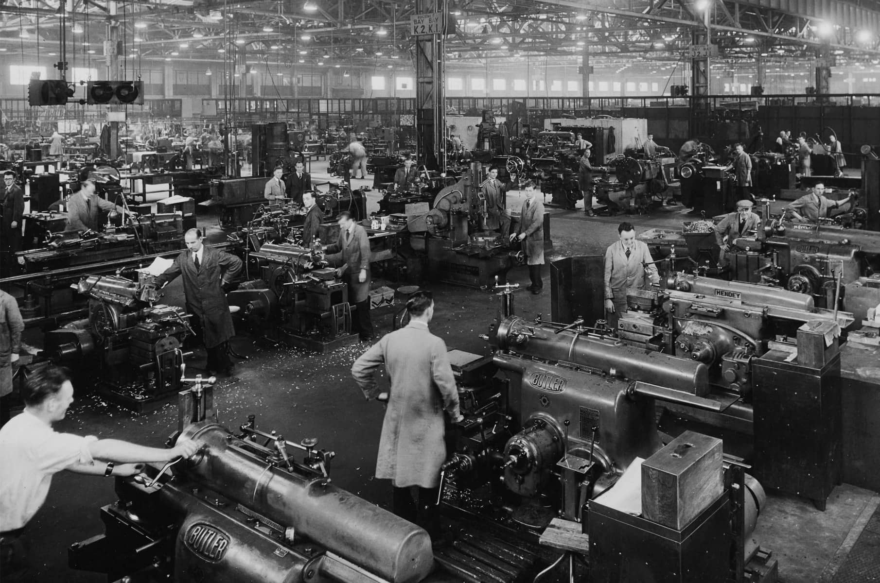 Castle Bromwich Aeroplane Factory, Birmingham, circa 1940–46. Via Birmingham Museums Trust.