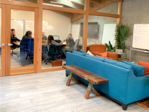 Office photo with conference room meeting